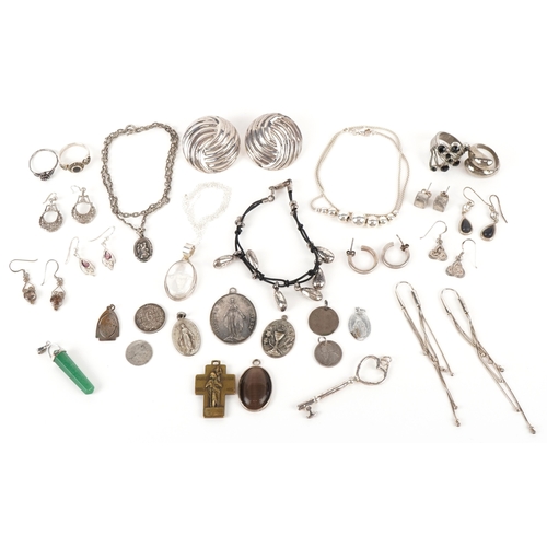 3327 - Antique and later silver and white metal jewellery including a large pair of silver Modernist earrin... 