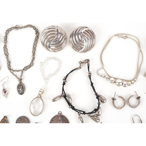 3327 - Antique and later silver and white metal jewellery including a large pair of silver Modernist earrin... 