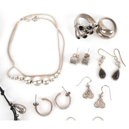 3327 - Antique and later silver and white metal jewellery including a large pair of silver Modernist earrin... 