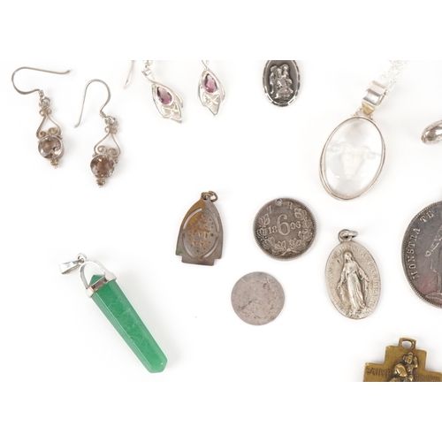 3327 - Antique and later silver and white metal jewellery including a large pair of silver Modernist earrin... 