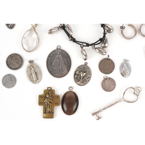 3327 - Antique and later silver and white metal jewellery including a large pair of silver Modernist earrin... 