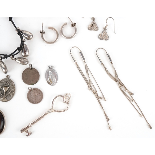 3327 - Antique and later silver and white metal jewellery including a large pair of silver Modernist earrin... 