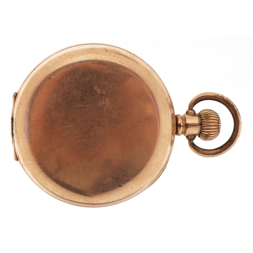 3302 - Waltham, a gentlemen's gold plated half hunter top wind pocket watch having enamelled dial with Roma... 