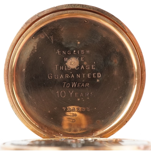 3302 - Waltham, a gentlemen's gold plated half hunter top wind pocket watch having enamelled dial with Roma... 