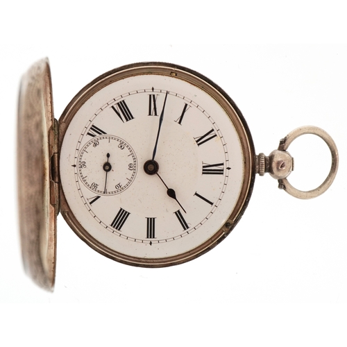3296 - Two ladies silver open face keywind pocket watches having enamelled dials with Roman numerals, the l... 