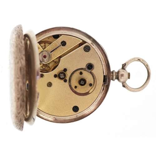 3296 - Two ladies silver open face keywind pocket watches having enamelled dials with Roman numerals, the l... 