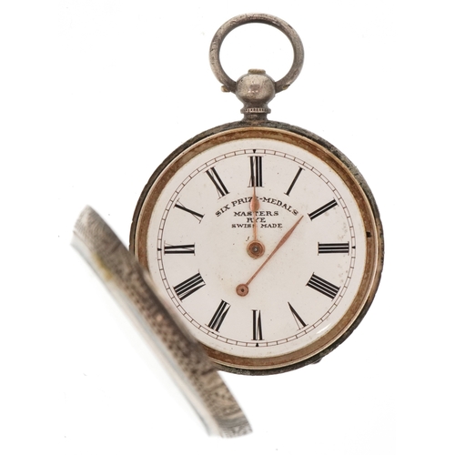 3296 - Two ladies silver open face keywind pocket watches having enamelled dials with Roman numerals, the l... 