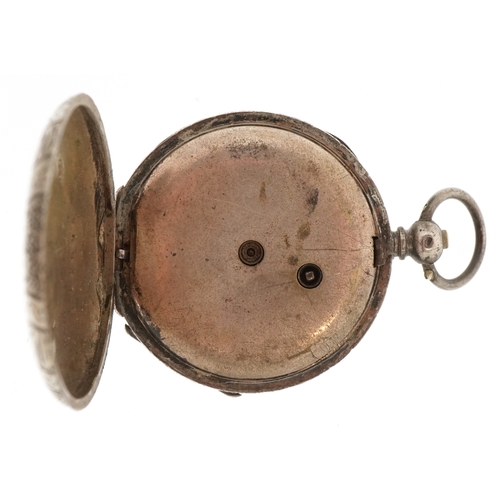 3296 - Two ladies silver open face keywind pocket watches having enamelled dials with Roman numerals, the l... 