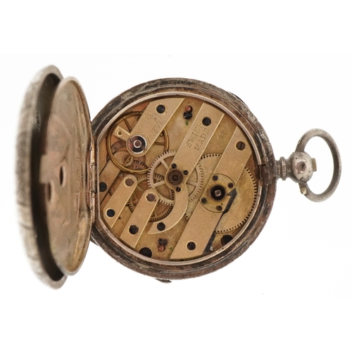 3296 - Two ladies silver open face keywind pocket watches having enamelled dials with Roman numerals, the l... 