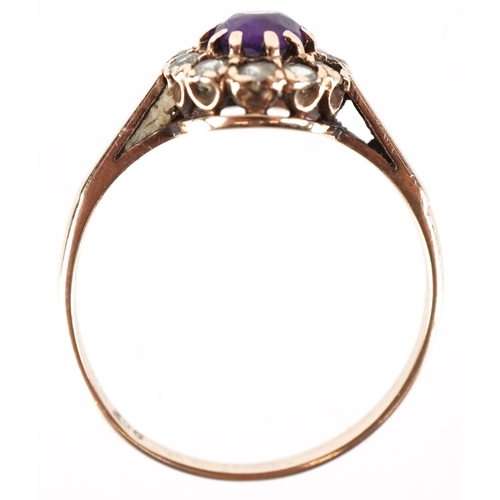 3226 - A 9ct gold amethyst and clear stone cluster ring, size Q/R, 2.1g.