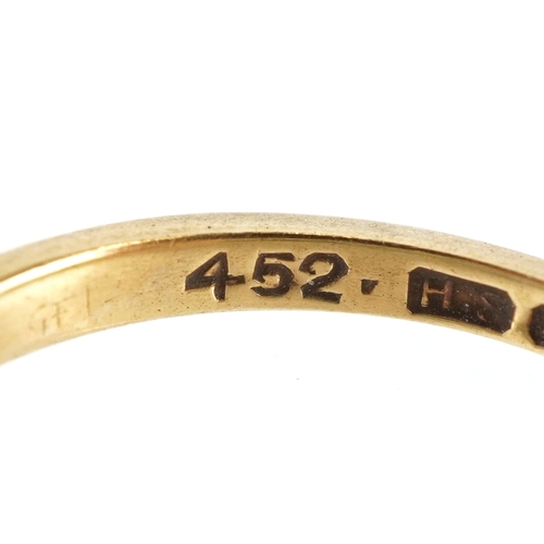 3334 - An 18ct gold and platinum graduated diamond five stone ring, size L, 2.5g.