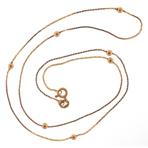 3127 - A 9ct gold ball link necklace, 42cm high in length, 1.6g.