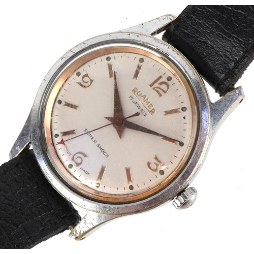 3385 - Roamer, a vintage gentlemen's Roamer by Brevet manual wind wristwatch, the dial 28mm in diameter.
