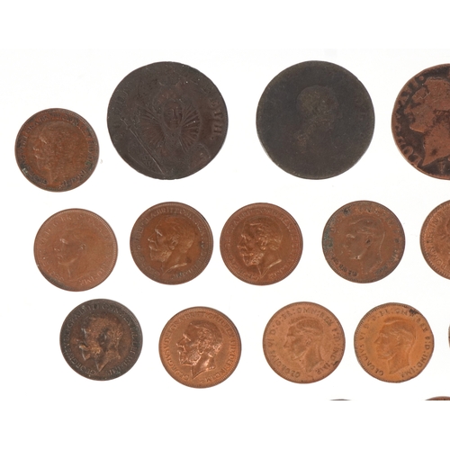 1107 - 18th century and later British copper coins and tokens including a 1794 Chichester halfpenny in extr... 