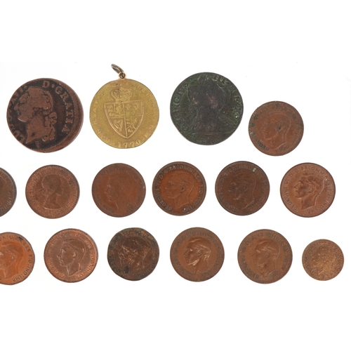 1107 - 18th century and later British copper coins and tokens including a 1794 Chichester halfpenny in extr... 