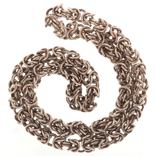 3551 - A white metal Byzantine link necklace, 60cm in length, 167.2g.