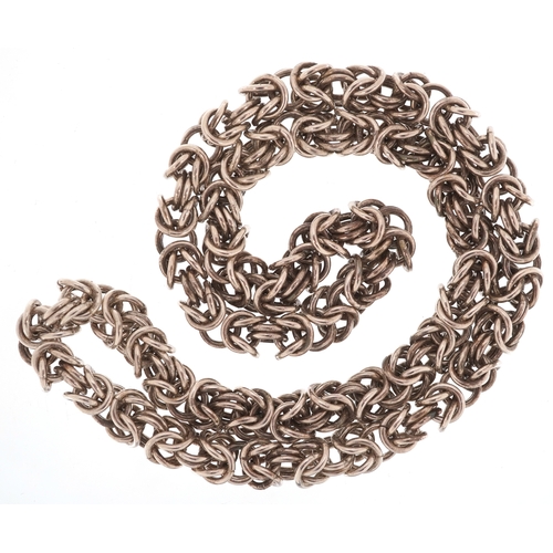 3551 - A white metal Byzantine link necklace, 60cm in length, 167.2g.