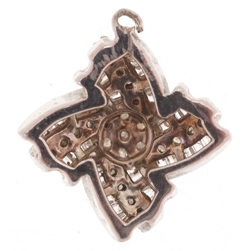 3153 - An unmarked white gold diamond cluster pendant, 1.5cm high, 2.0g.