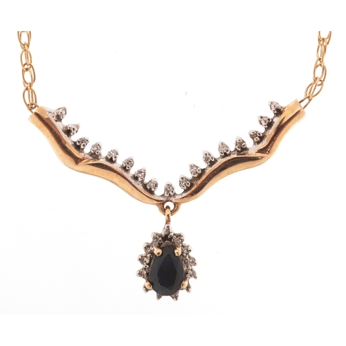 3194 - A 9ct gold sapphire and diamond necklace, 48cm in length, 3.7g.
