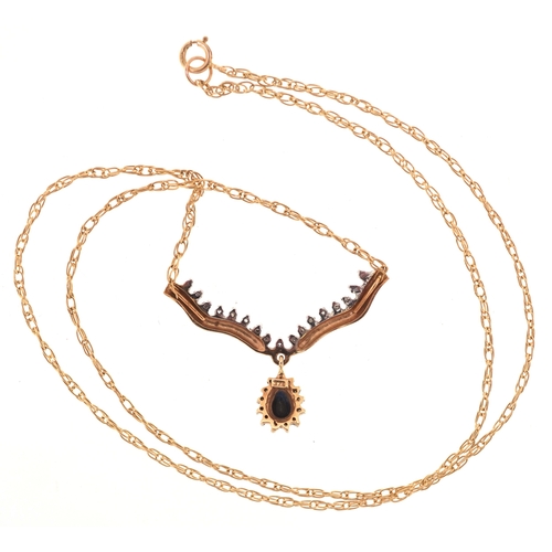 3194 - A 9ct gold sapphire and diamond necklace, 48cm in length, 3.7g.