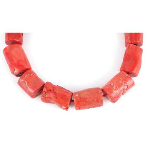 3424 - A bamboo coral bead necklace, 40cm in length, 442g.