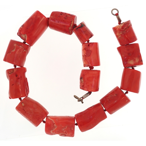 3424 - A bamboo coral bead necklace, 40cm in length, 442g.