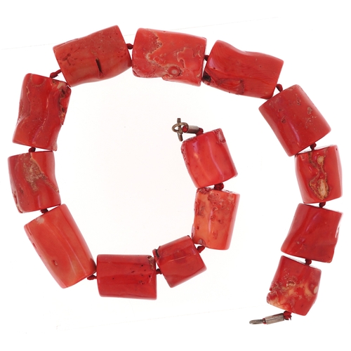 3424 - A bamboo coral bead necklace, 40cm in length, 442g.