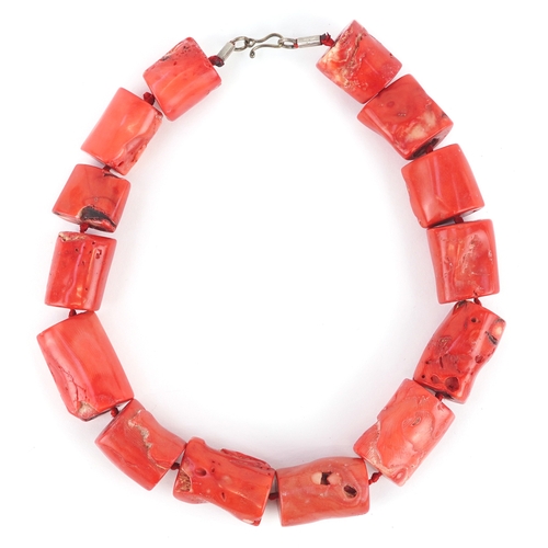 3424 - A bamboo coral bead necklace, 40cm in length, 442g.