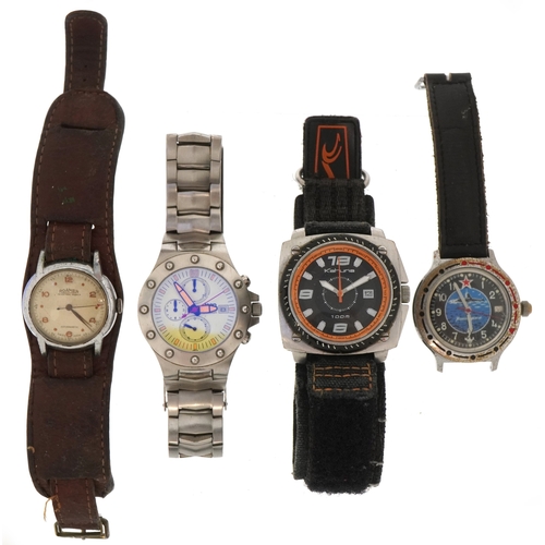 3390 - Four vintage and later wristwatches including a Russian example, Roamer and Kahuna.