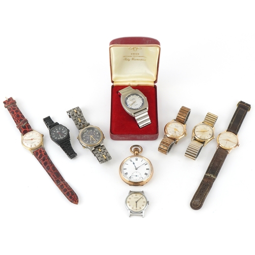3463 - A collection of vintage gentlemen's wristwatches and a gold plated open face pocket watch, including... 