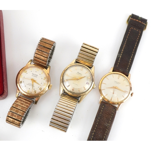 3463 - A collection of vintage gentlemen's wristwatches and a gold plated open face pocket watch, including... 