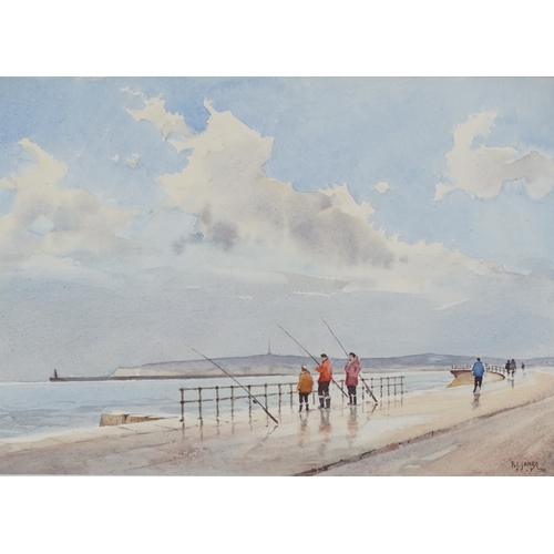 2282 - Frank J. James - Anglers at Seaford, 20th century British school watercolour on paper, signed, frame... 
