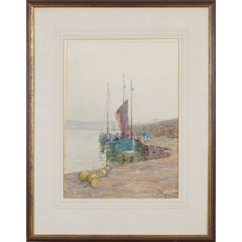 2242 - Harbour scene, early 20th century British school watercolour on paper, indistinctly signed, framed, ... 