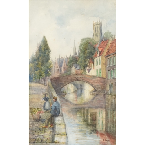2248 - J. Sayer - Canal scene, 20th century British school watercolour on paper, signed, framed and glazed,... 