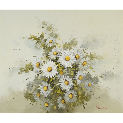 2309 - Manillo - Still life bunch of daisies, 20th century continental school oil on canvas, framed, 49cm x... 