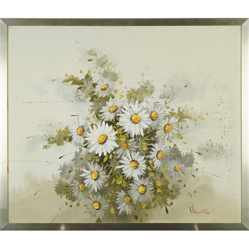 2309 - Manillo - Still life bunch of daisies, 20th century continental school oil on canvas, framed, 49cm x... 