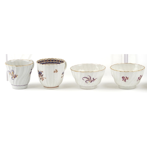 542 - 19th century English fluted and scalloped porcelain including teacups, tea bowls and saucers, the la... 