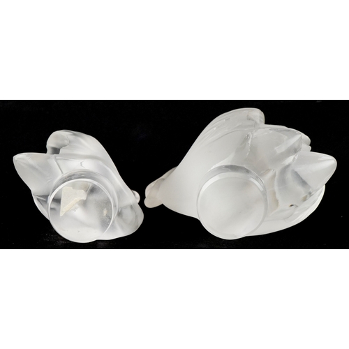 8 - Lalique, two frosted glass studies of swans, etched Lalique France to the bases, the largest 7.5cm h... 