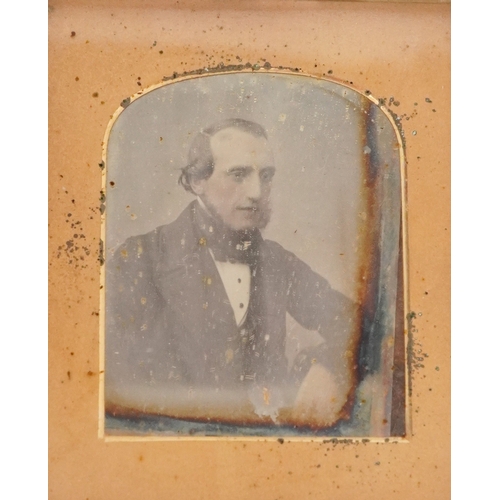 308 - A 19th century daguerreotype of a gentleman in formal dress, housed in a velvet lined case, 9cm x 8c... 