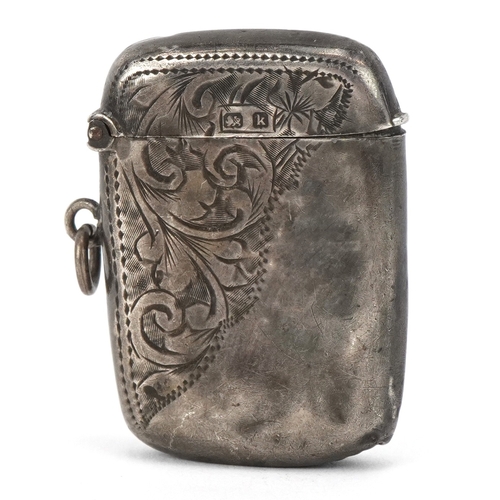 3648 - An antique silver chatelaine vesta case, incomplete hallmarks, 3.7cm high, 7.9g.