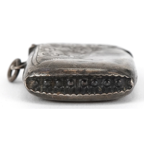 3648 - An antique silver chatelaine vesta case, incomplete hallmarks, 3.7cm high, 7.9g.