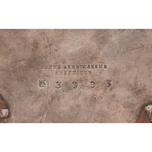 1539 - A James Deakin & Sons  silver plated figure of a female on a camel, raised on a plinth base together... 