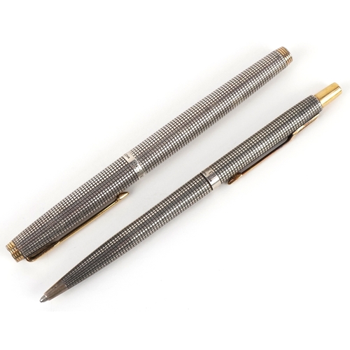 71 - A Parker 75 sterling silver fountain pen and ballpoint pen set with box and certificate, the fountai... 