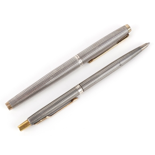 71 - A Parker 75 sterling silver fountain pen and ballpoint pen set with box and certificate, the fountai... 