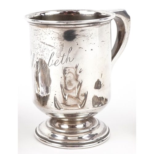 3644 - Victorian and later silver comprising a set of six teaspoons, christening tankard, shell shaped dish... 