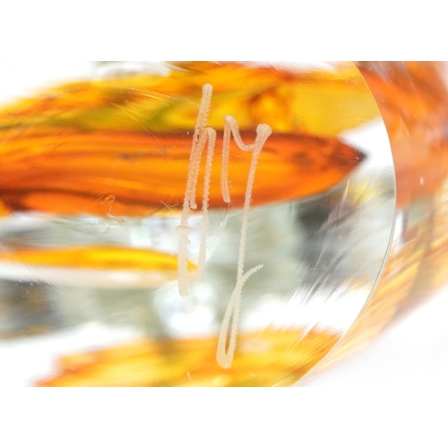 1614 - Two colourful glass paperweights and two cut glass scent bottles with silver mounts, the largest 8.5... 