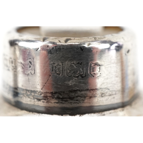 1614 - Two colourful glass paperweights and two cut glass scent bottles with silver mounts, the largest 8.5... 