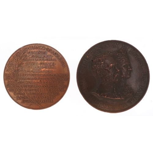 2791 - Two late 19th century bronze medallions comprising The Golden Wedding of King Christian IX and Queen... 