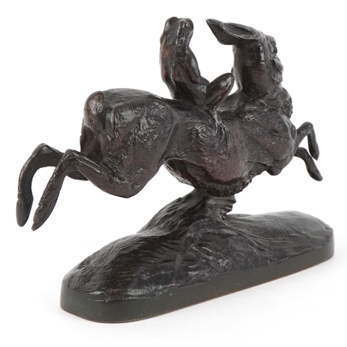 226 - After Alphonse-Alexandre Arson, a French patinated bronze study of a hare and frog, 12cm in length.