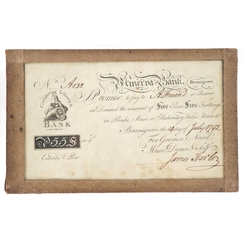 1197 - An 18th century Circulating Library and Bank in Bromsgrove manuscript bill of sale promising to pay ... 